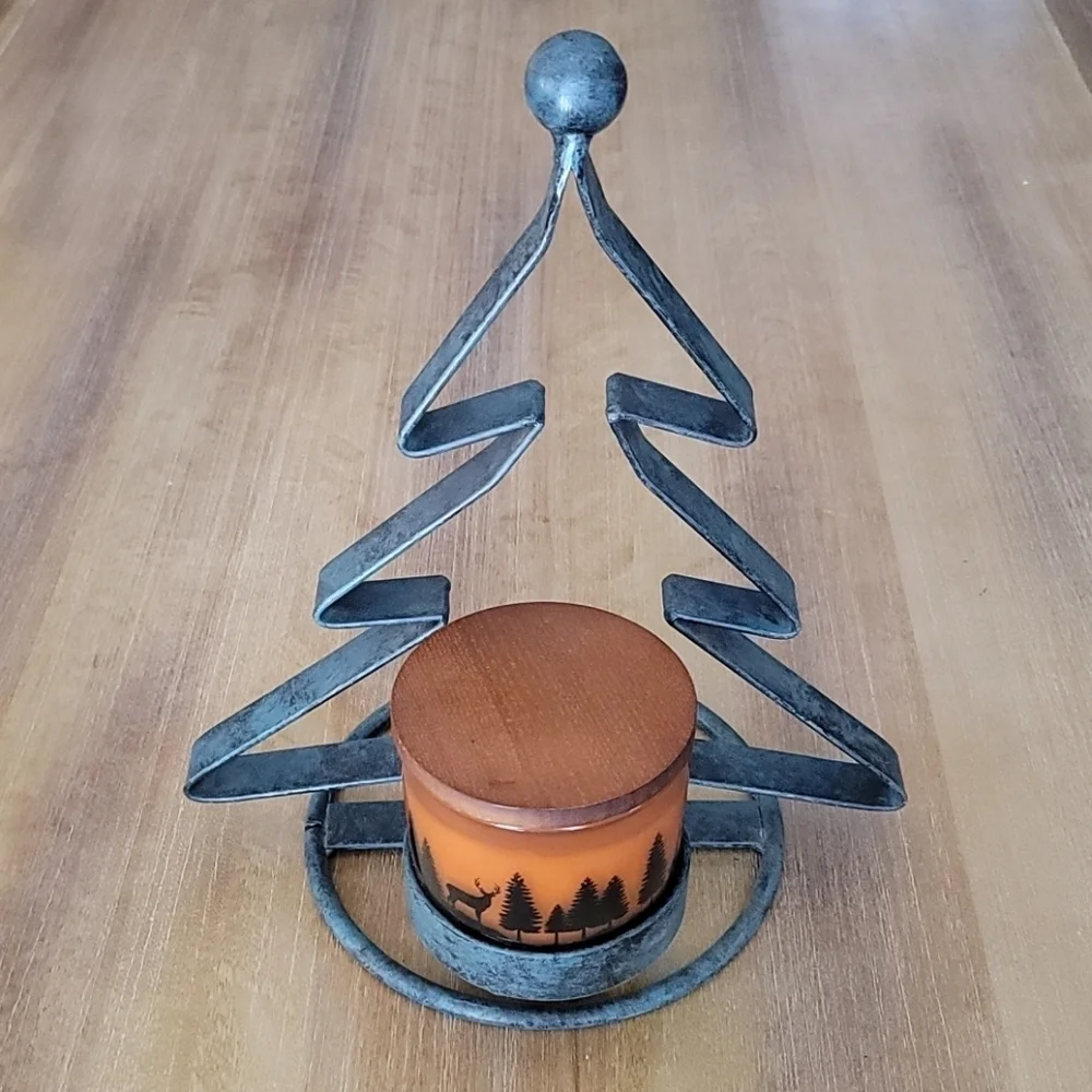 Wrought Iron Christmas Tree Candle Holder Rustic Holiday Decor